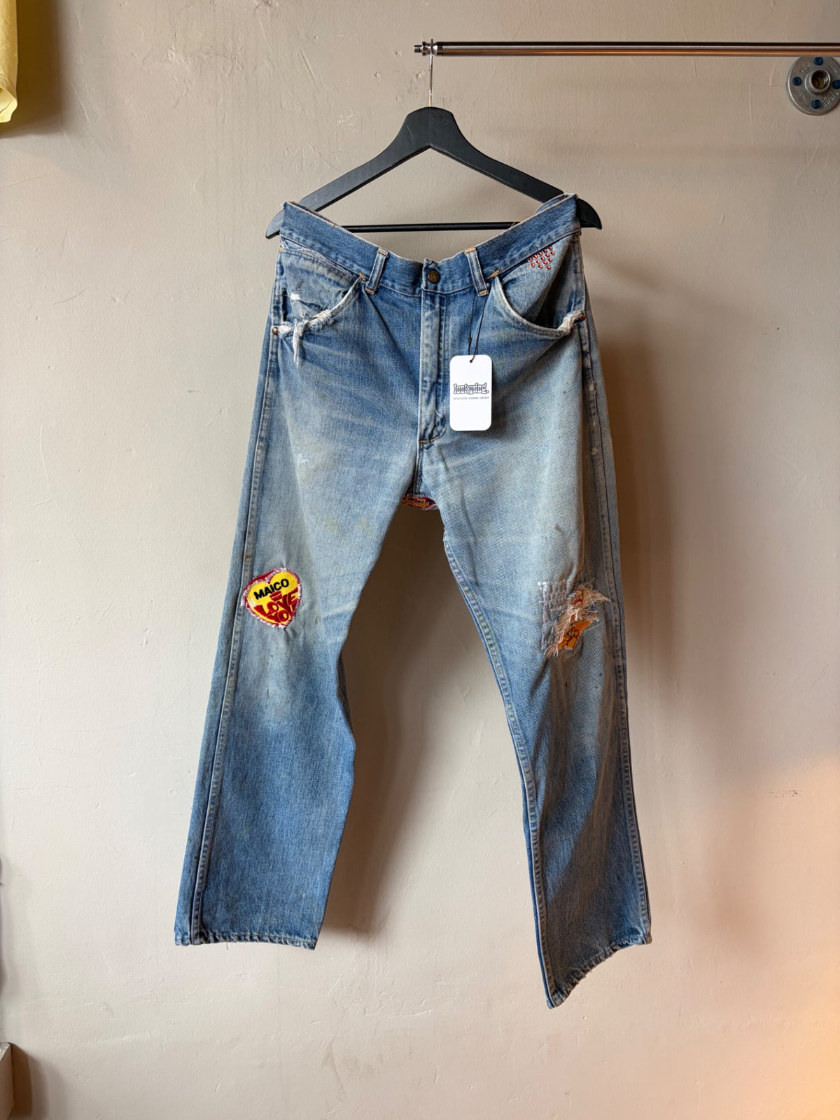 Repaired, Patched Studded 1960s Denim 36x30