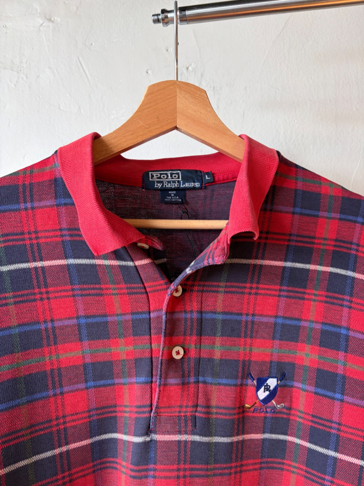 Polo Ralph Lauren Red Plaid Rugby Shirt Golf Crest Size L