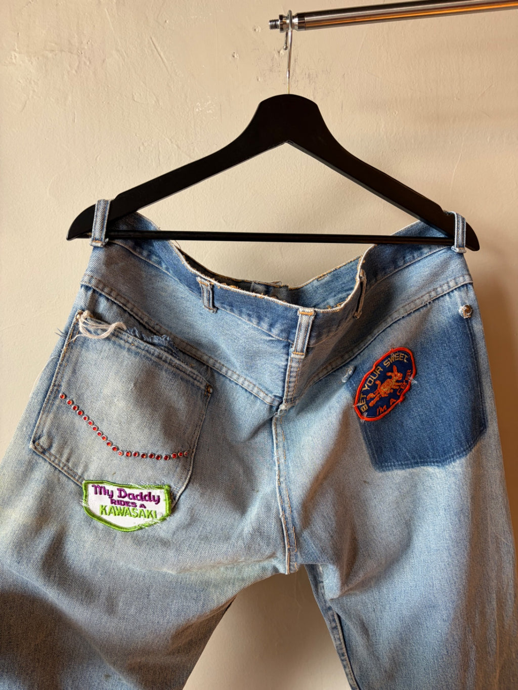 Repaired, Patched Studded 1960s Denim 36x30