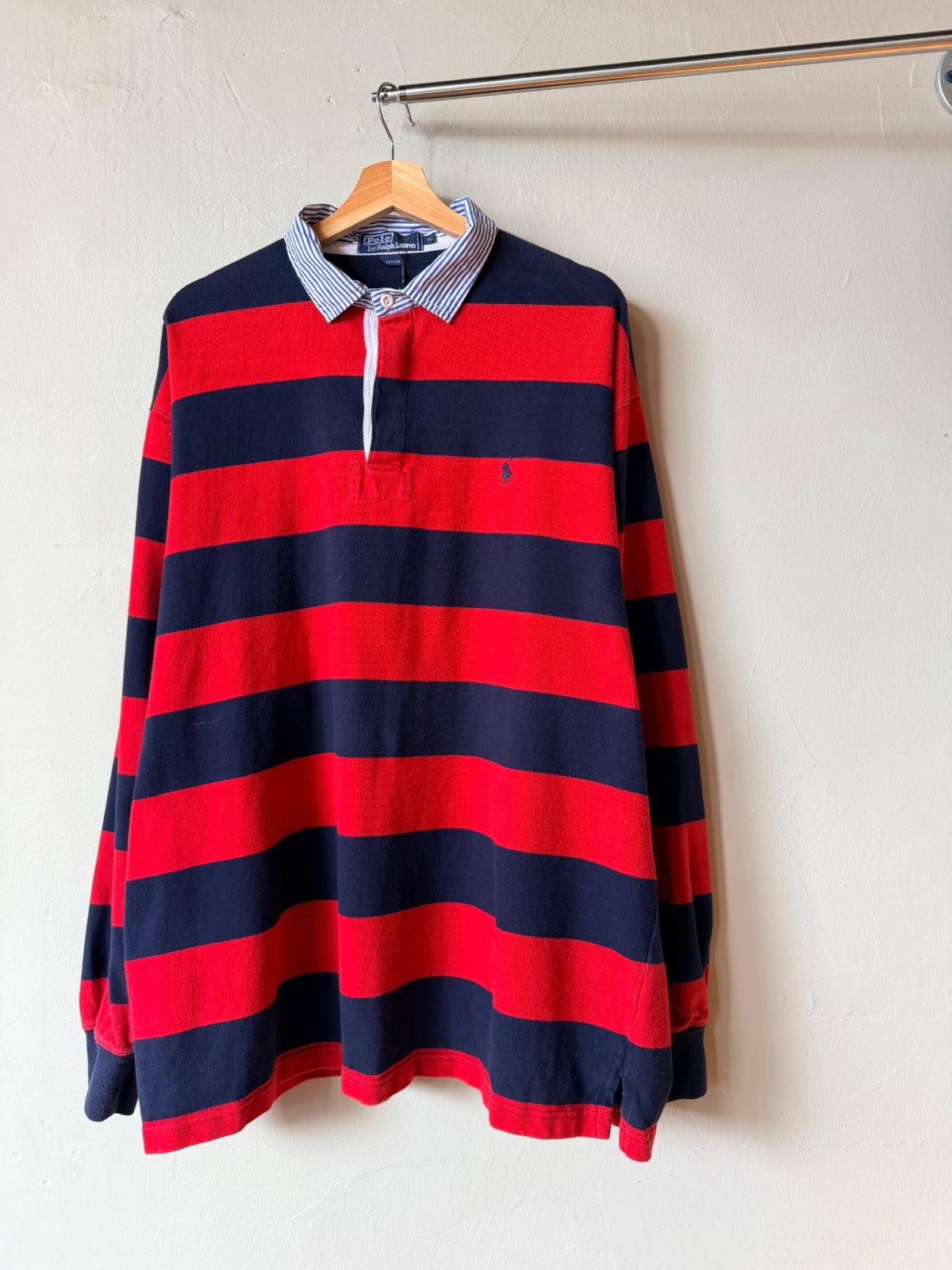 Polo Ralph Lauren Striped Red/ Navy Rugby With Stripe Collar Size XL