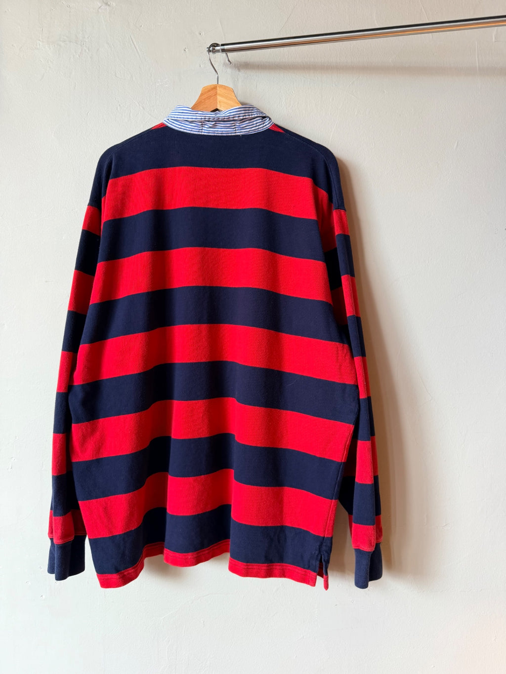 Polo Ralph Lauren Striped Red/ Navy Rugby With Stripe Collar Size XL