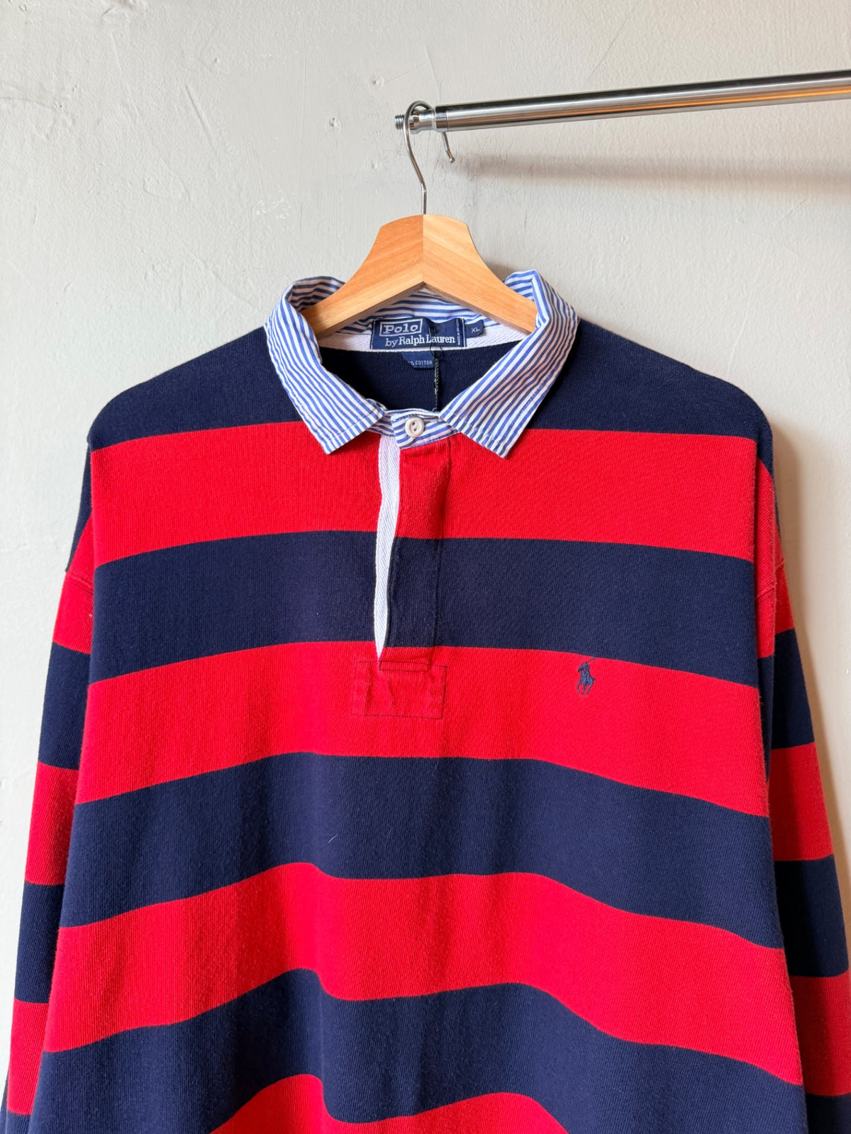 Polo Ralph Lauren Striped Red/ Navy Rugby With Stripe Collar Size XL