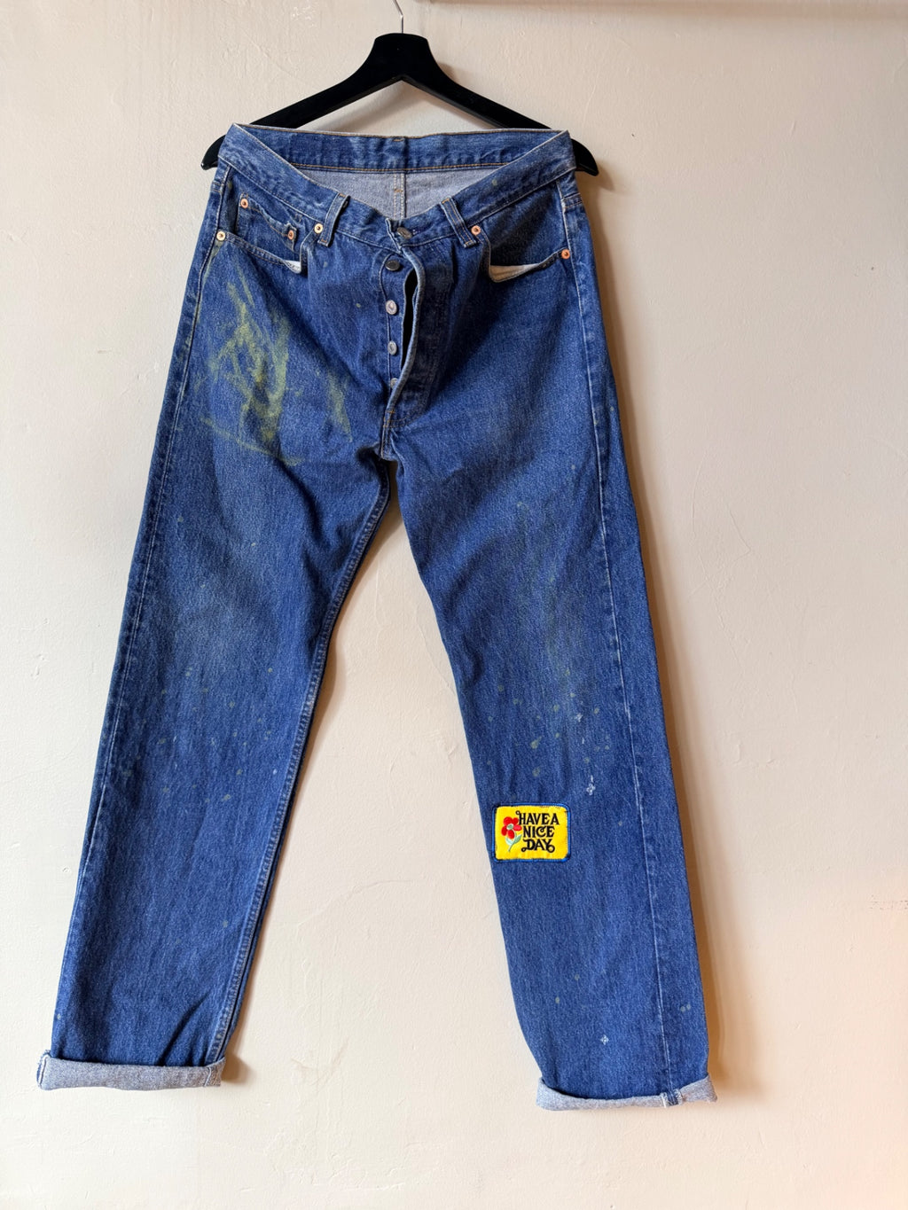 1990s Custom Levis 501 Patchwork Jeans Size 34x32