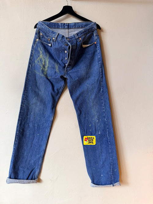 1990s Custom Levis 501 Patchwork Jeans Size 34x32