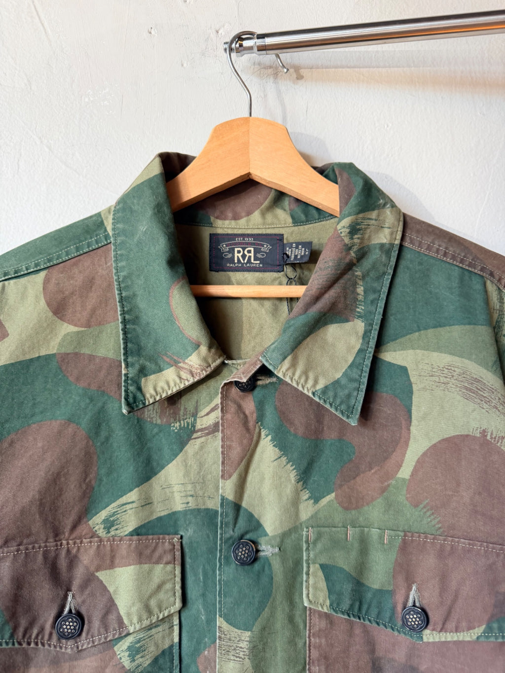 RRL BrushStroke Camo 13 star Button Up Size L