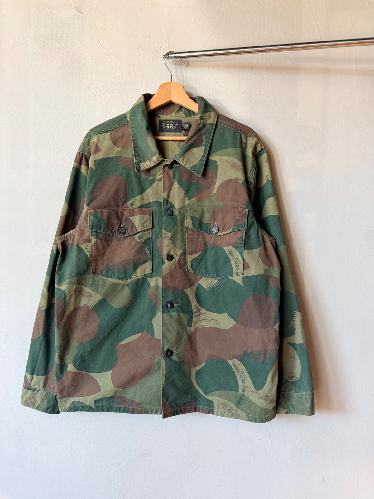 RRL BrushStroke Camo 13 star Button Up Size L
