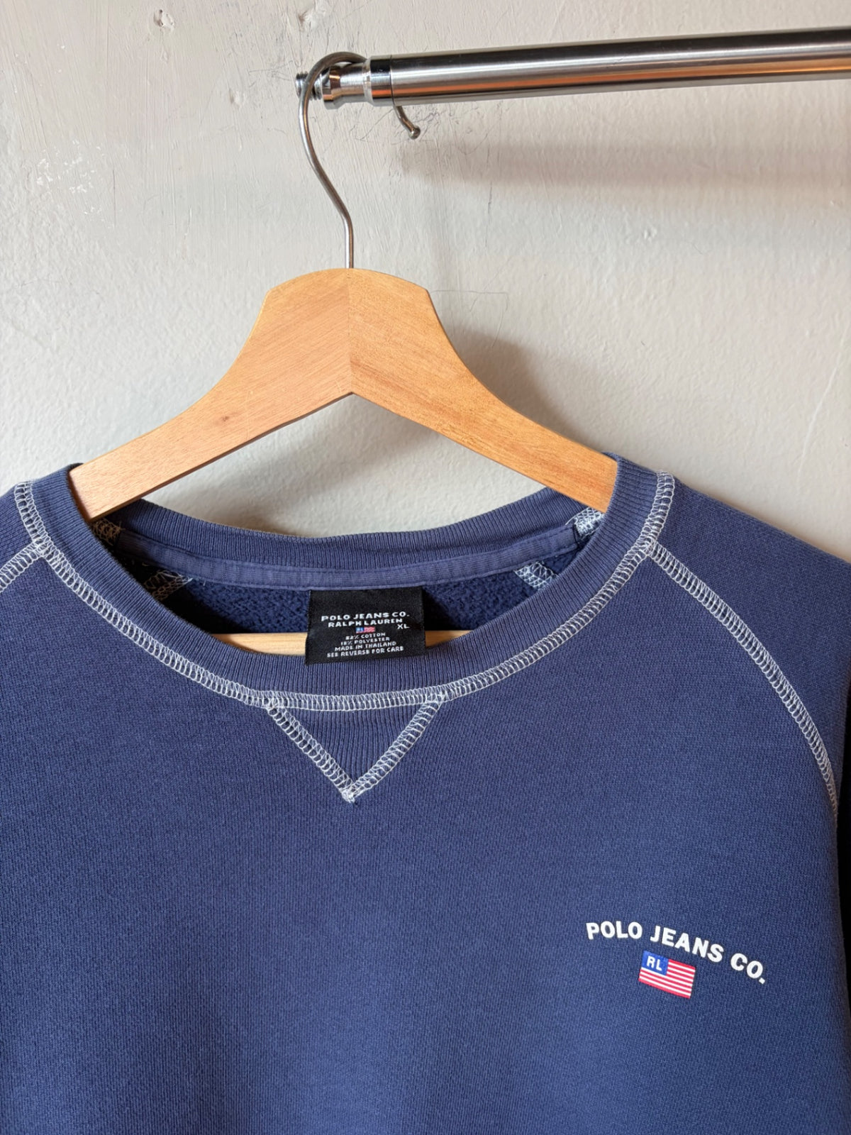 Polo Jeans Co Ralph Lauren Blue Contrast Stitch Crewneck Size Large