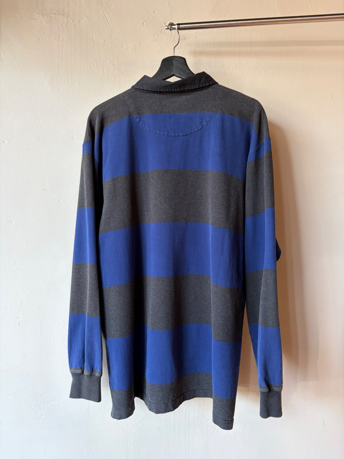 Polo Ralph Lauren Black Collar Blue/ Grey Stripe Rugby Size XL