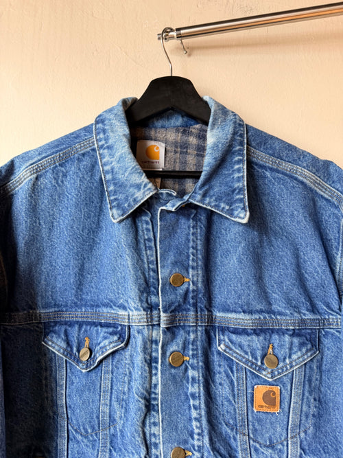 1990s Denim Blanket Lined Carhartt Trucker Jacket Size Large Regular