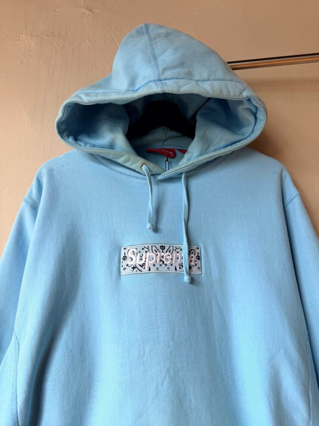 (FAKE) Baby Blue Supreme Bandana Box Logo Hoodie Size Large