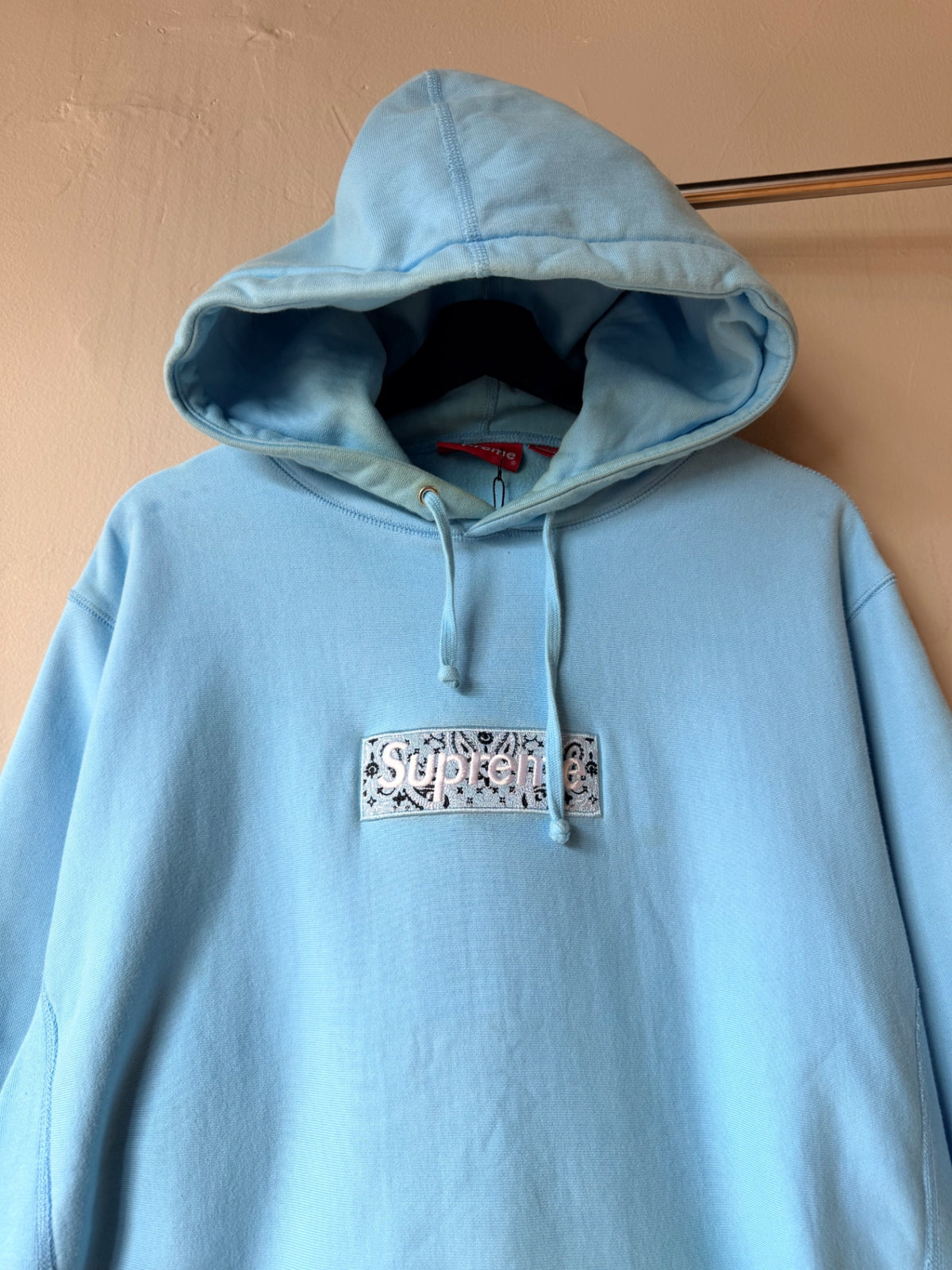 (FAKE) Baby Blue Supreme Bandana Box Logo Hoodie Size Large