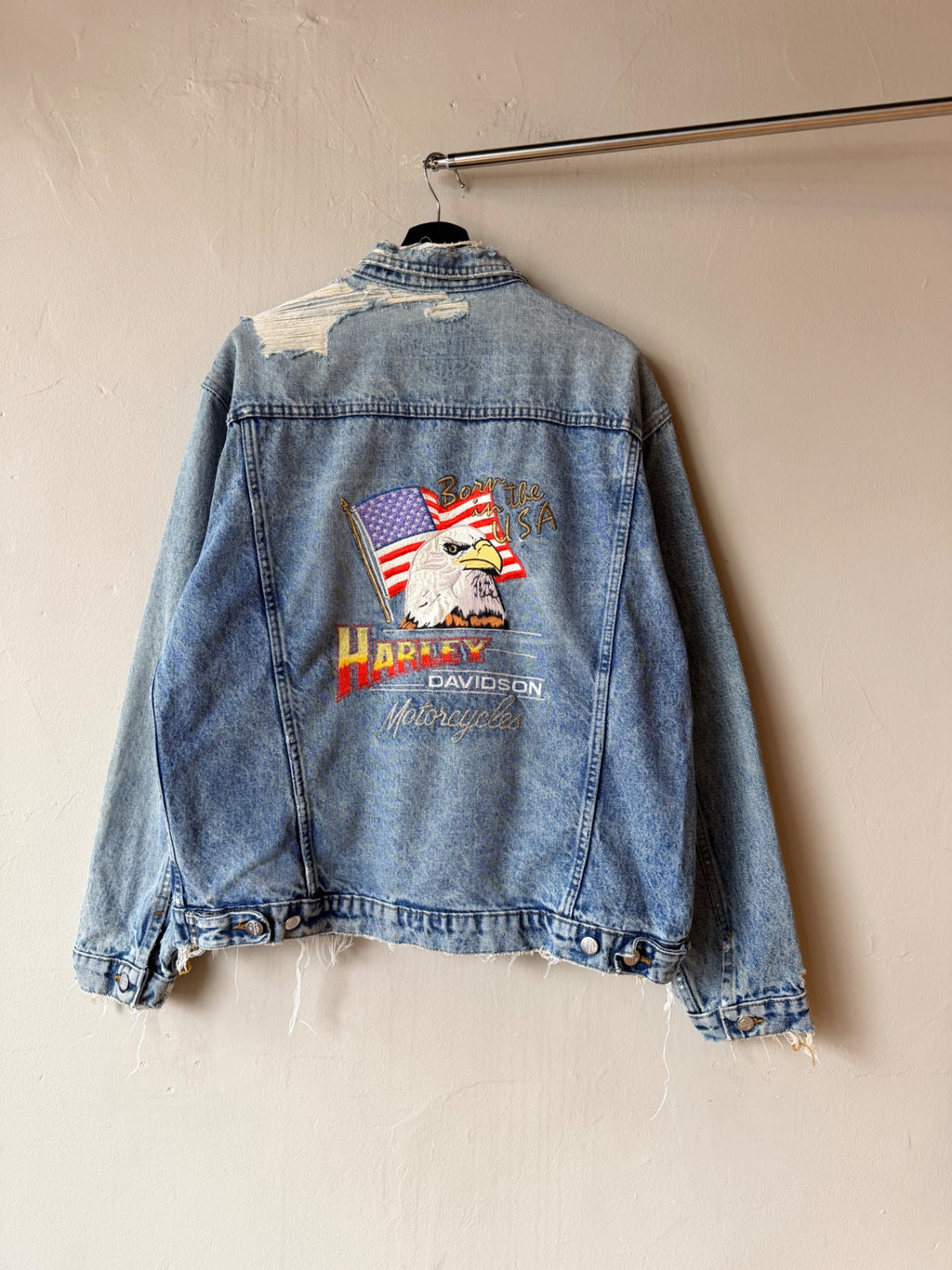 1990s Thrashed Harley Davidson Denim Trucker Jacket Size XL
