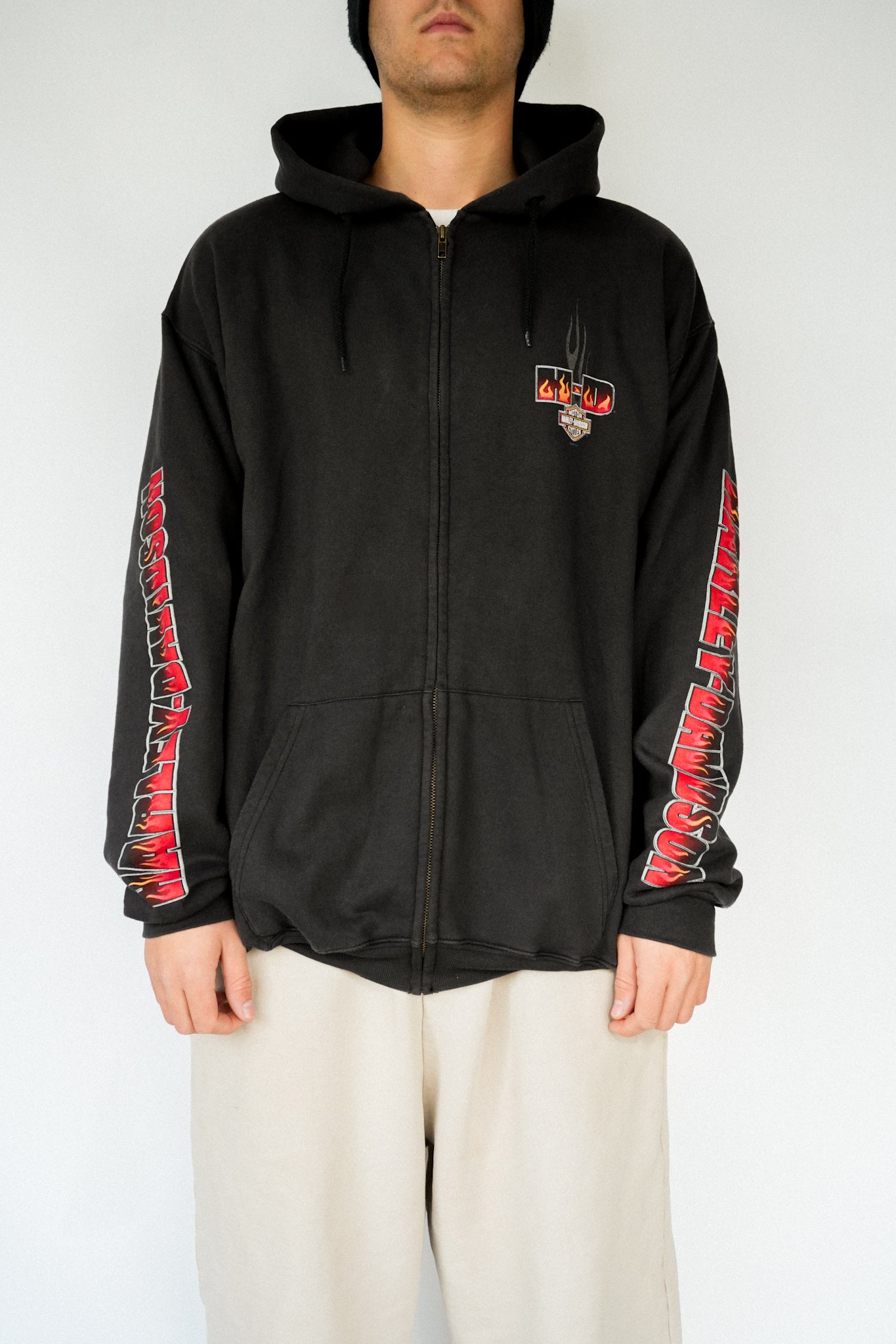 2000s Harley Zip Up Hoodie W Sleeve Hits