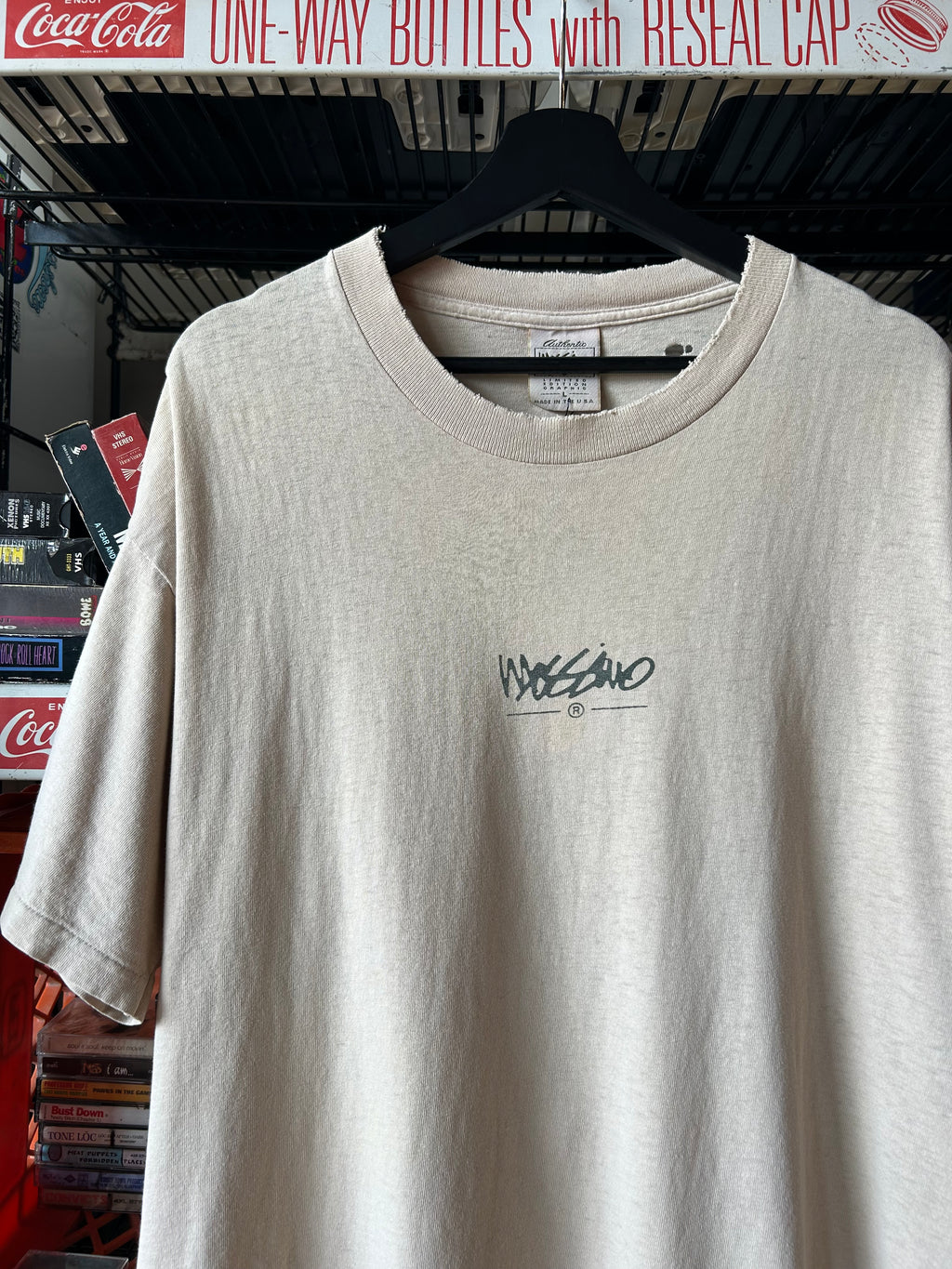 Mossimo Beige Distressed Logo T shirt