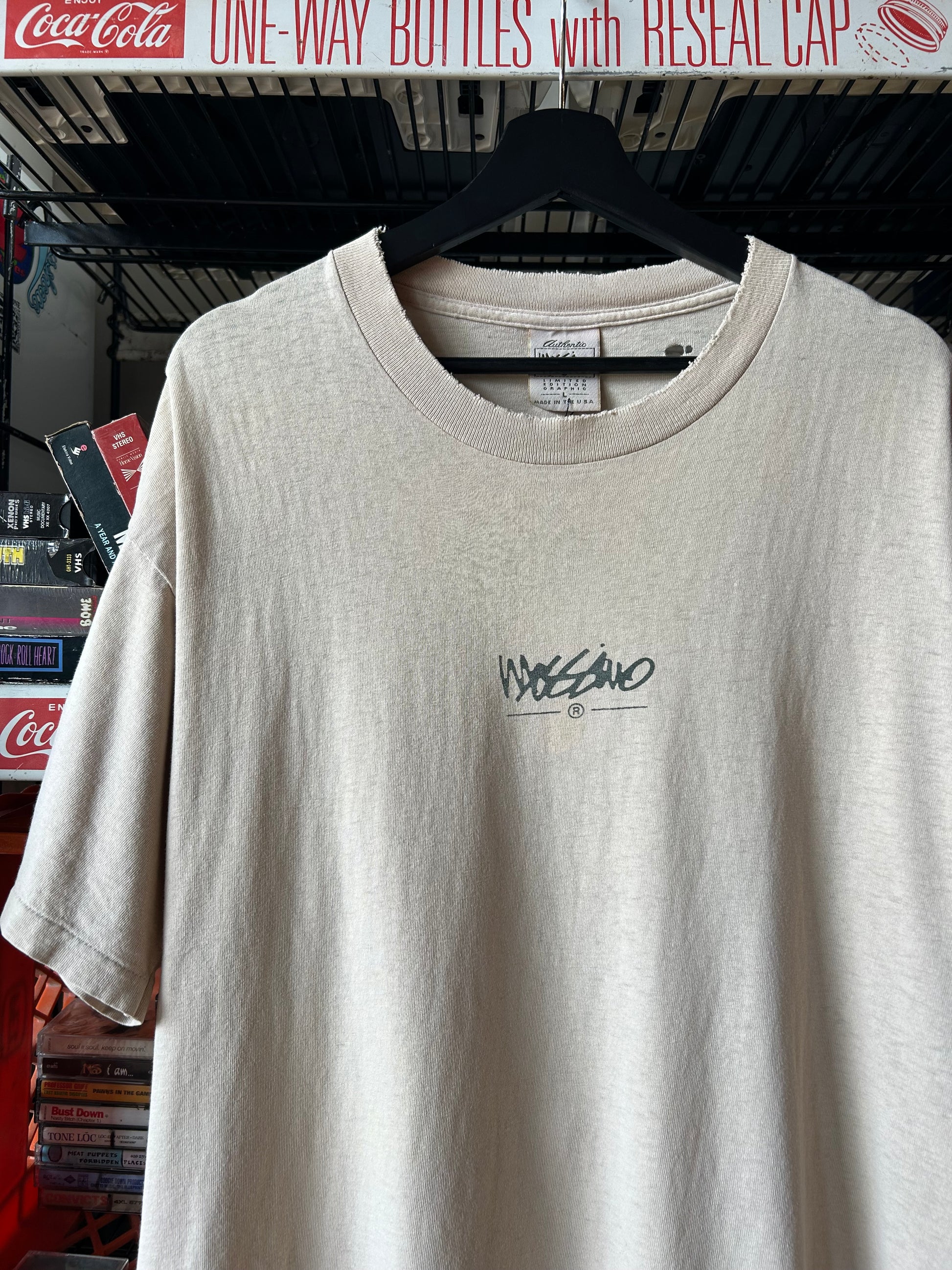 Mossimo Beige Distressed Logo T shirt
