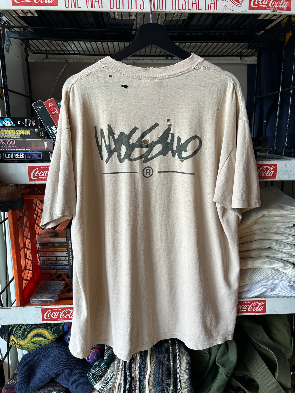 Mossimo Beige Distressed Logo T shirt