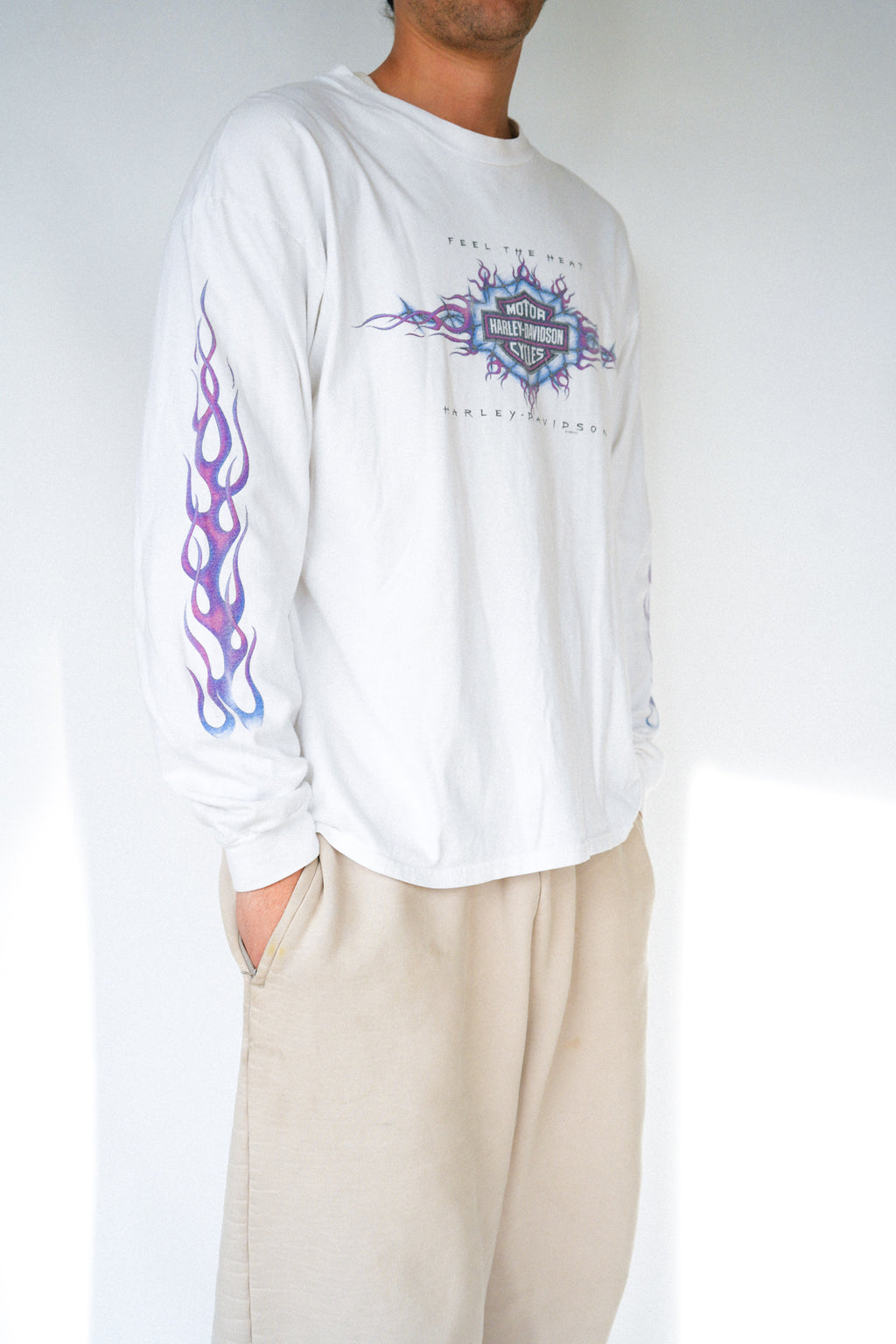 1990s Harley Davidson L/S Rare Purple Flame Sleeve Hits