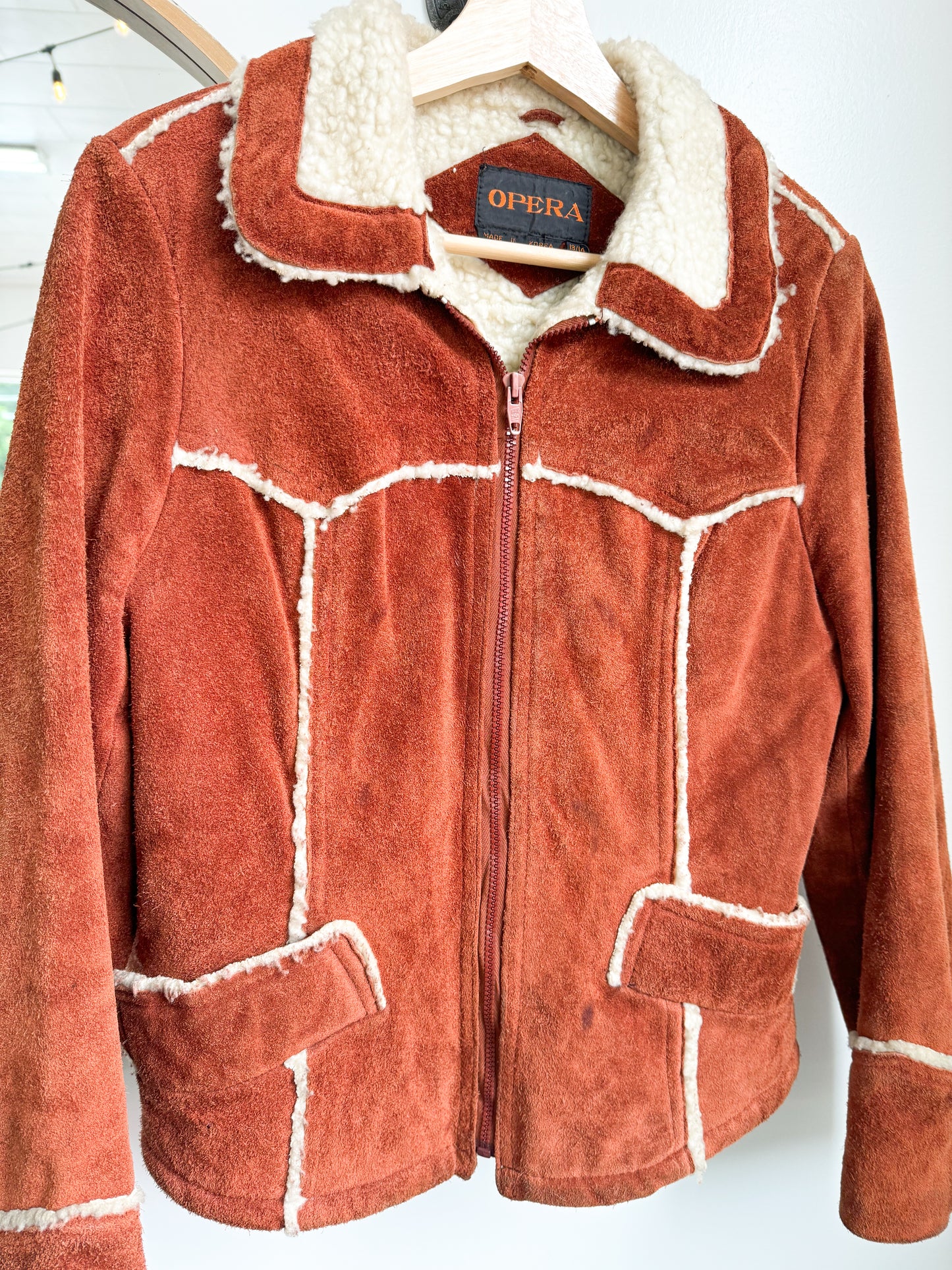 Vintage 70s Leather and Sherpa Jacket Size M